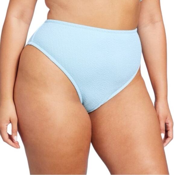 Wild Fable 3x Pucker Textured High Leg Cheeky Bikini Bottom Blue Plus Size NEW - Picture 1 of 9